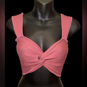 ZARA Pink Crop Top with a knotted V-neck size S
